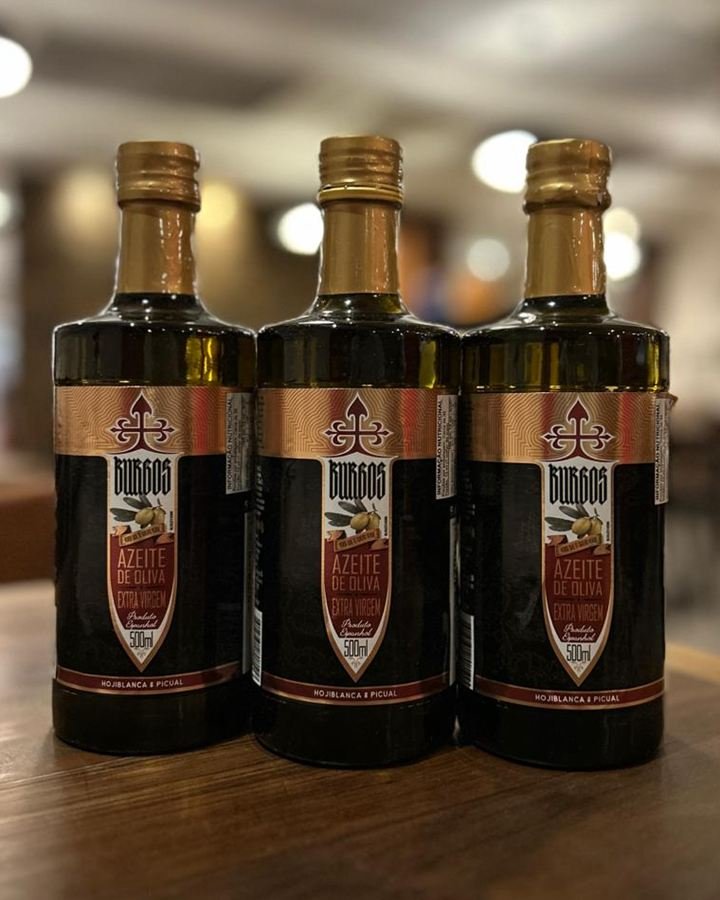 Três garrafas de azeite extra virgem Burgos, 500 ml